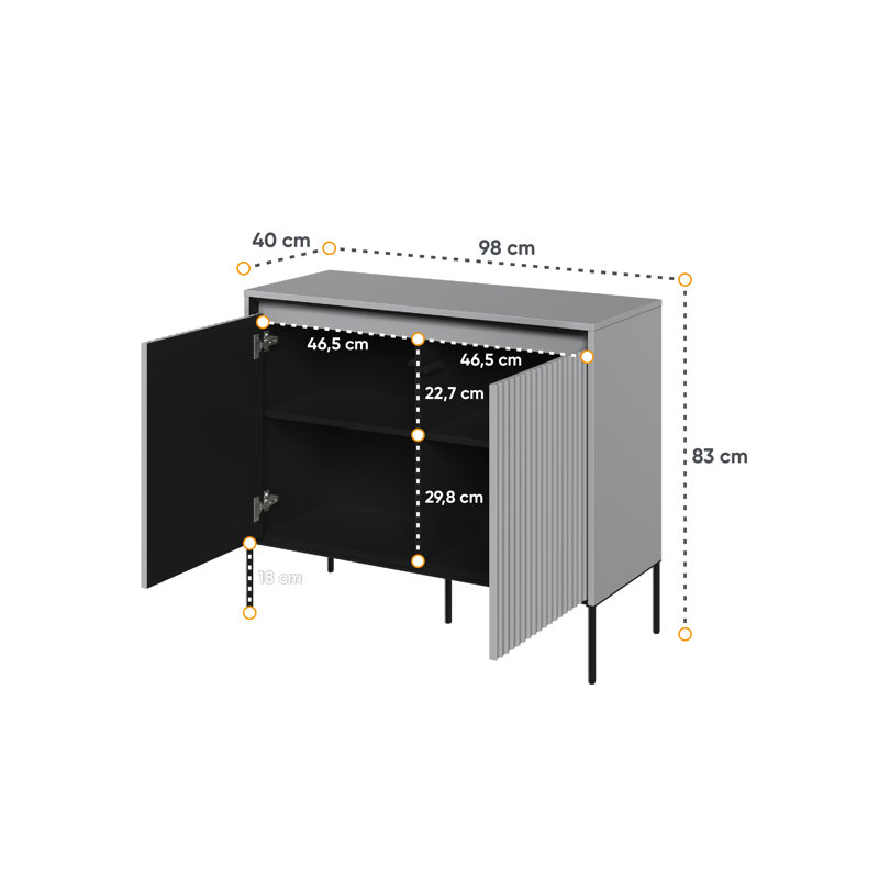 Aileu 98cm Sideboard, Light Grey/Black