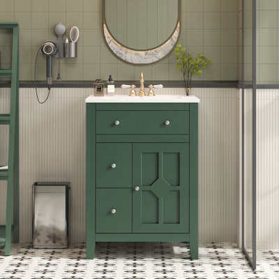 24" Modern Bathroom Vanity with Ceramic Basi