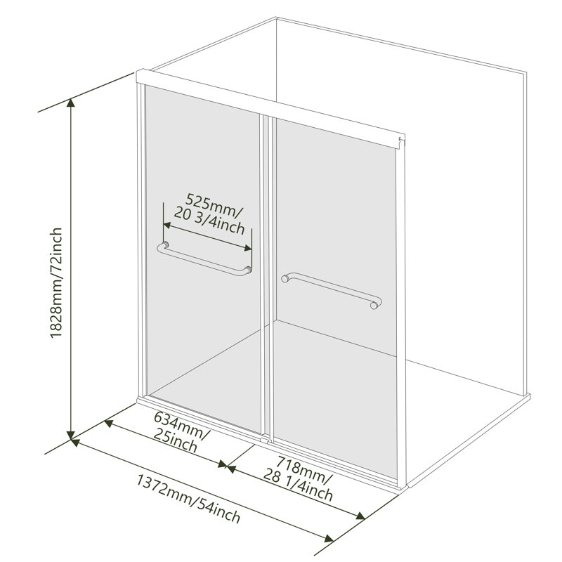  51–54 in W x 72 in H Modern Double Sliding Shower Door, 1/4 in (6mm) Tempered Glass, Matte Black Aluminum Frame, Matte Black