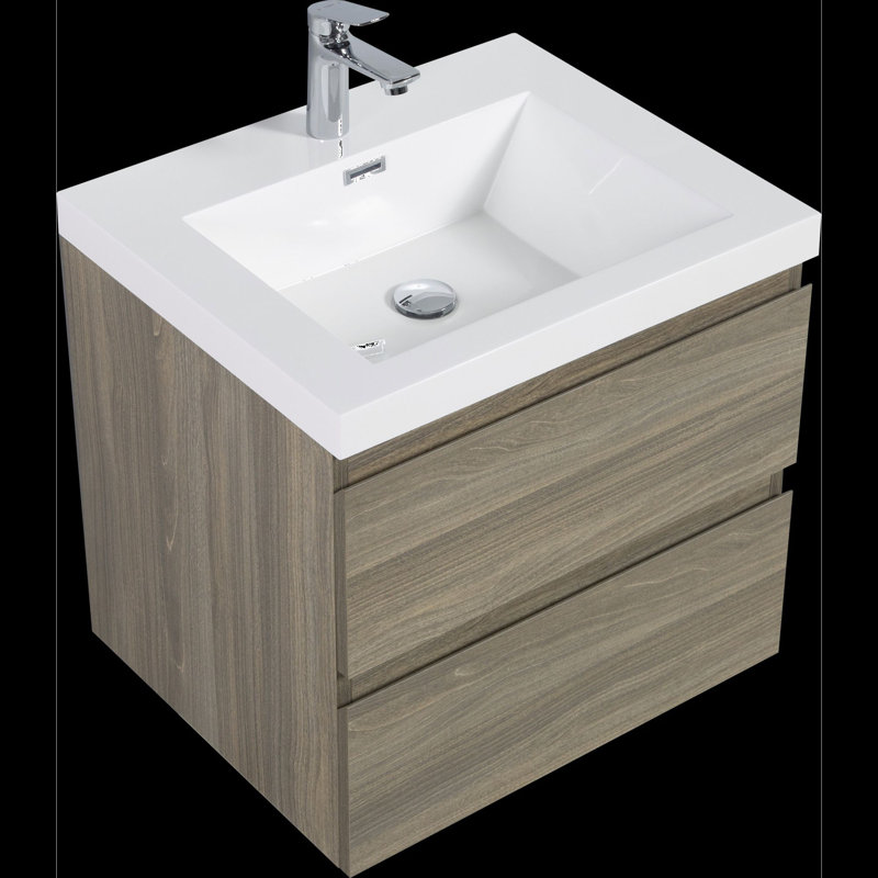 Meuble-lavabo mural moderne pour salle de bain, Chêne