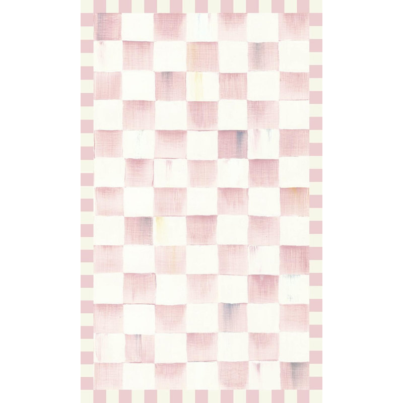 Rosy Checkered Washable Rug, Rectangle 3' x 5'