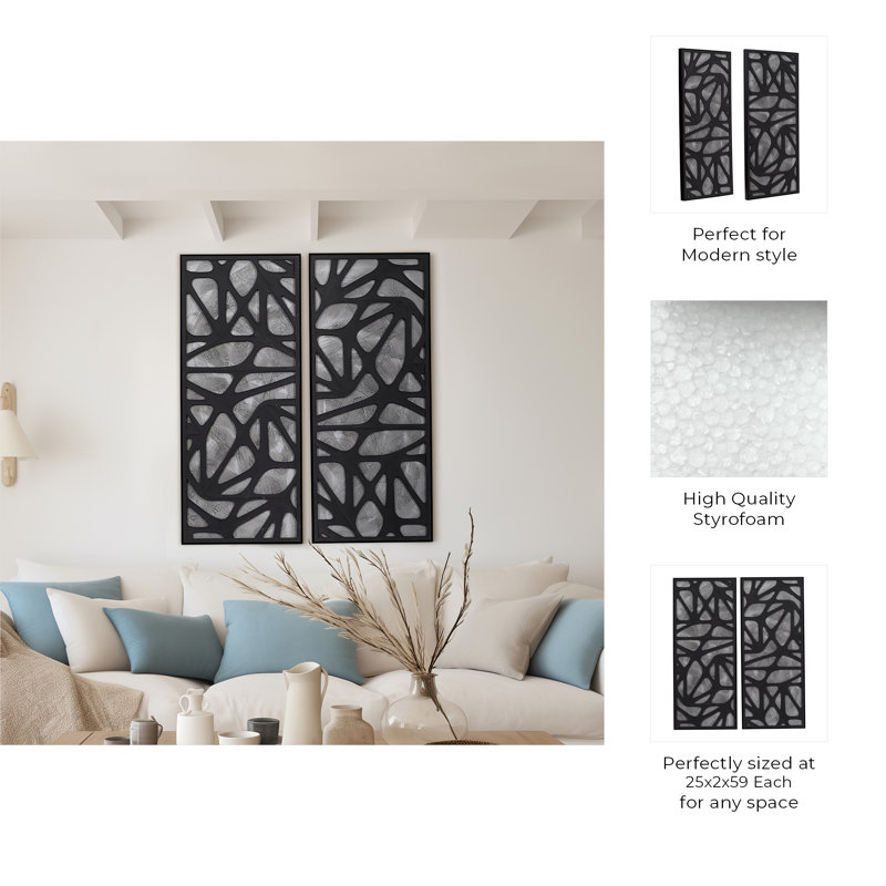 Set of 2 25X59" Ventre Dimensional Wall Art for Contemporary Homes.