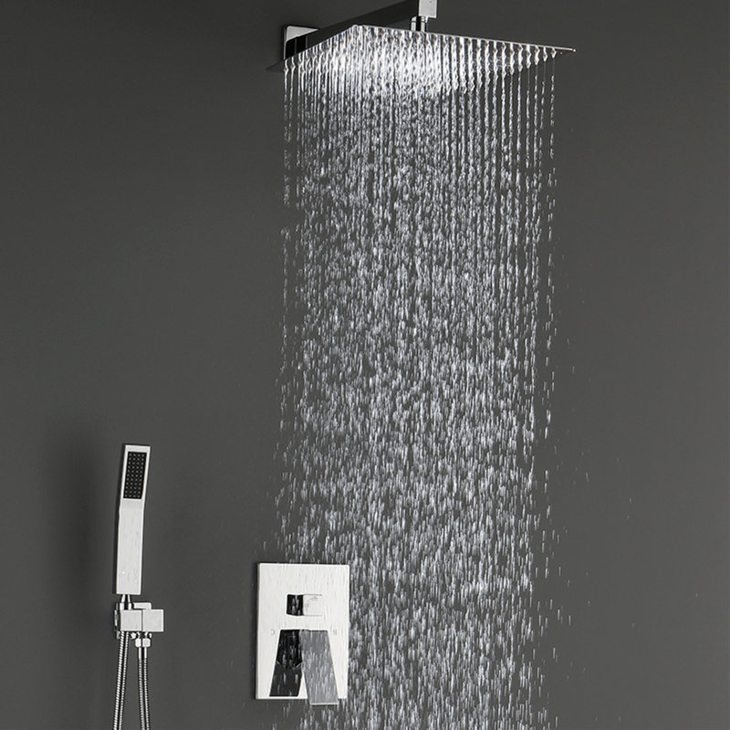Bathroom Luxury Rain Mixer Combo Set Wall Mounted Rainfall Shower Head System Polished Chrome, (Contain Faucet Roughin Valve Body And Trim)
