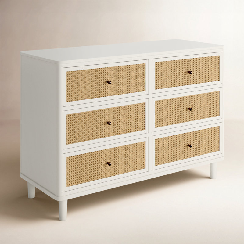 Marin 6 Drawer 19.49" W Dresser, Warm White/ Honey Cane