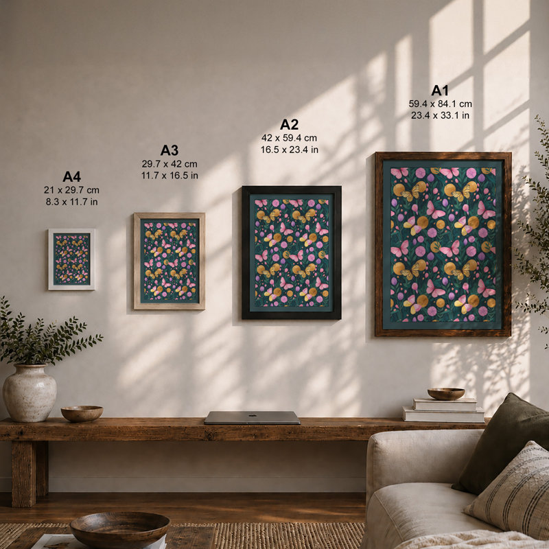 Scattered Fruit Garden Modern - Framed Print, Oak, A4 - 29.7 x 21.0 cm