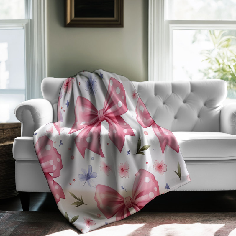 Bow Adorned - 1 Piece Premium Sherpa Blanket, 60" W x 80" L