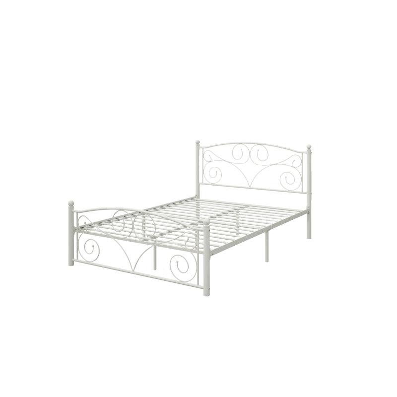 Structure de lit double en métal, lit plateforme robuste, mobilier de chambre à coucher moderne, design élégant et durable, blanc