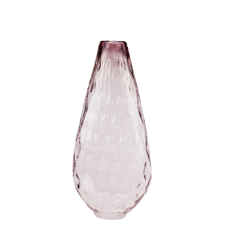 Vase en verre soufflé à la main 14 "Teardrop, Mauve