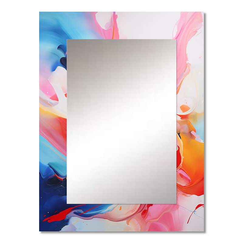 Bleu et rose tempête de peinture II - miroir décoratif à encre liquide, miroir mural rose, impression sur métal