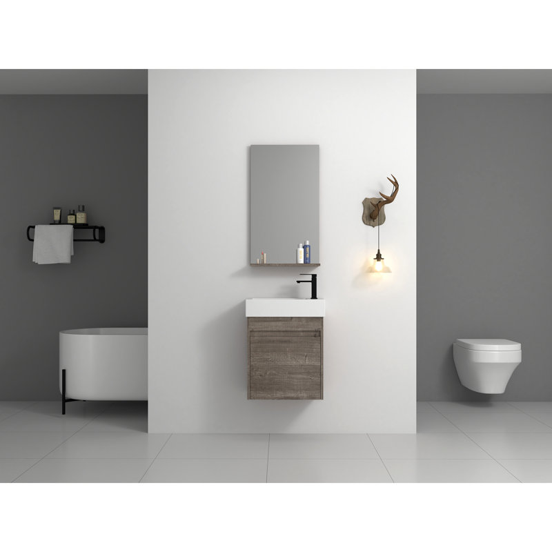 Meuble-lavabo mural 18 po avec lavabo en résine et porte d'armoire à fermeture en douceur, Gris