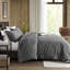 Couette 3 pièces, lits double / grand, 100% sergé de coton délavé, surdimensionné, sommeil confortable, fermeture à boutons, gris, literie délavée pour le repos de la peau, douceur au toucher, décor intemporel, sommeil-120252293-120252292