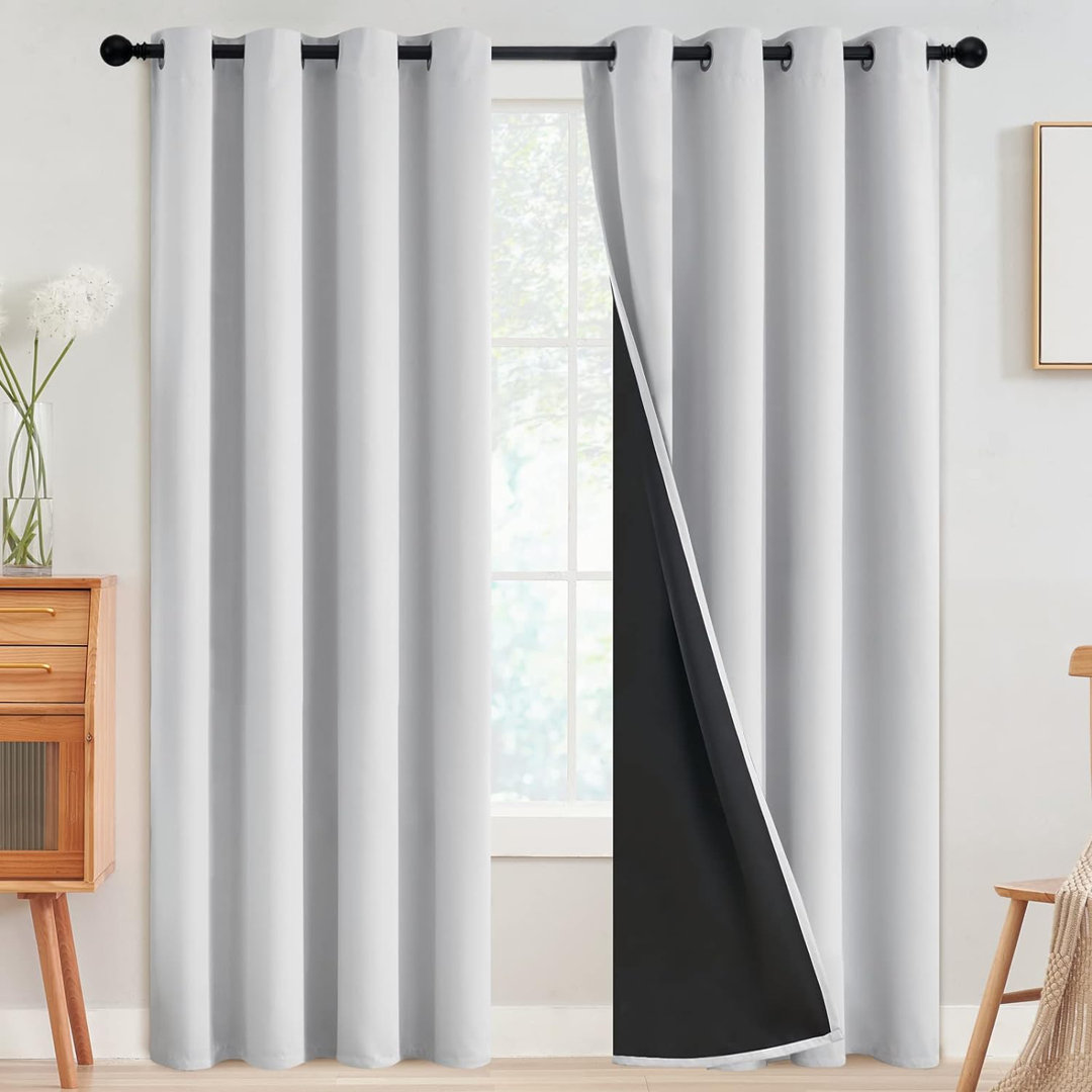Eliott Solid 100% Blackout Thermal Insulated Grommet Curtain Panels Heat and Full Light Blocking Curtains for Living Room with Black Liner 2 Panels Set Eider & Ivory™ Curtain 