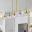 Luminaire suspendu 5 lumières en forme de lustre linéaire doré pour îlot de cuisine avec abat-jour en verre transparent-1285649021-1285649019