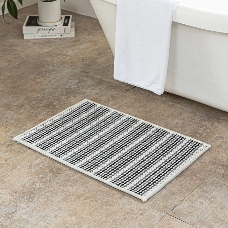 Ultra Thin Gradient Striped Bath Rug With Non-Slip Backing, 36" L x 24" W, Coffee