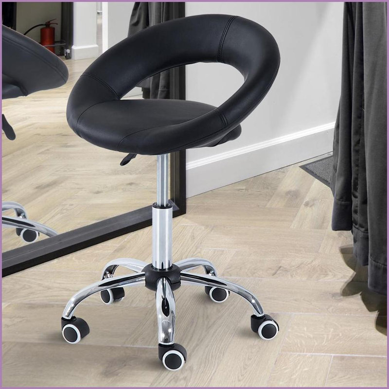 Tabouret roulant à hauteur réglable 5 roulettes | Noir | Similicuir