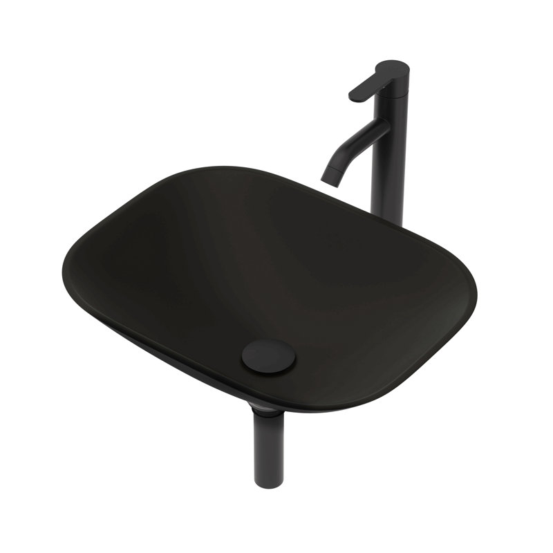 Bathroom Artistic Tempered Glass Vessel Bathroom Sink With Faucet And Pop-Up Drain, Matte Black
