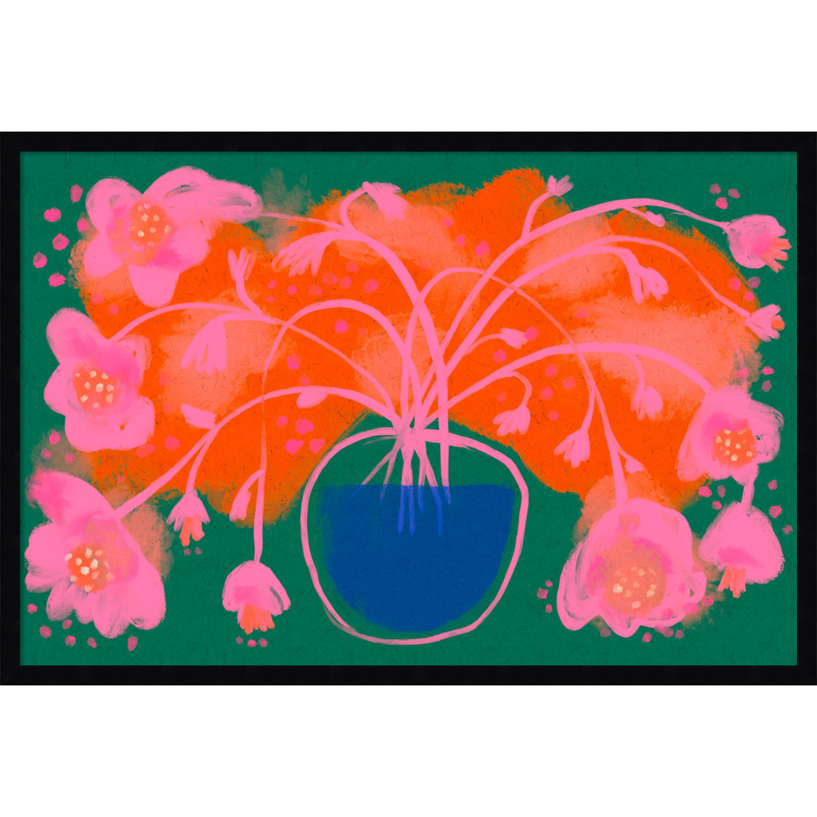 Galya "Pink Flower Bouquet" Print, Black, 23" H x 33" W