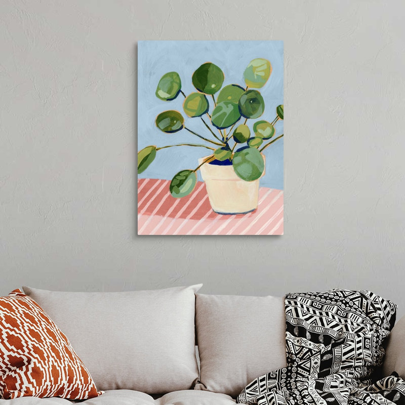 Plante sur toile rose I, art mural, Toile tendue, H 32 po x l 24 po