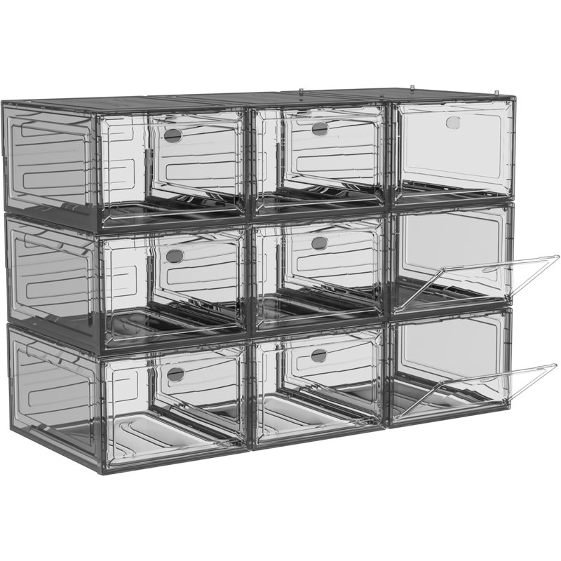 Shoe Storage Box, 6 Pcs Shoe Storage Plastic Stackable, Clear Shoe Box, Foldable Shoe Storage Organiser. Sneaker Display Case, Shoe Box With Magnetic Door