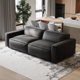 Hamall Valencia Nathan Full Aniline Leather Modular Sofa With Down Feather, Loveseat, Black Colour