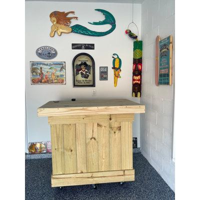 Chariot-bar 4 'X 30 "en bois avec éclairage DEL et roulettes