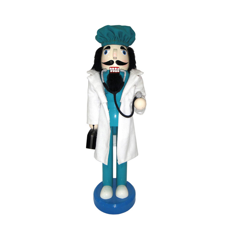 Santa's Workshop 14" Blue and White Wooden Doctor Nutcracker