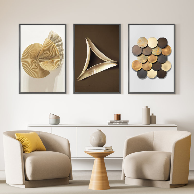 " Framed Abstract Modern Wall Art " by HZLJ 3 - Pieces, Black, 16" H x 36" W x 1.5" D