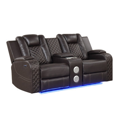Modern Sofa LED  Power Reclining Loveseat Made With Faux Leather