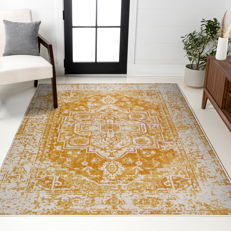 Audrey Bohemian Ornate Medallion Orange/White Rug, Rectangle 7'8" x 10'