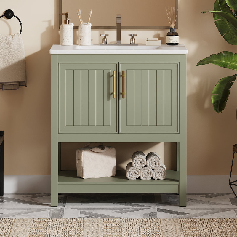 Meuble-lavabo de 30 pouces avec lavabo en céramique, Vert