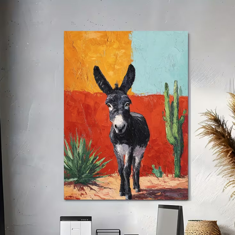 30*20，2D Flat Canvas Art Featuring a Desert-Style Black Donkey Cactus. This Framed Wall Art Is Ready to Hang And Is Ideal for Modern Decor in Offices And Homes.