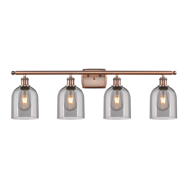 Éclairage pour meuble-lavabo à 4 lumières à intensité variable Anacaren, Gris fumée clair, Cuivre antique