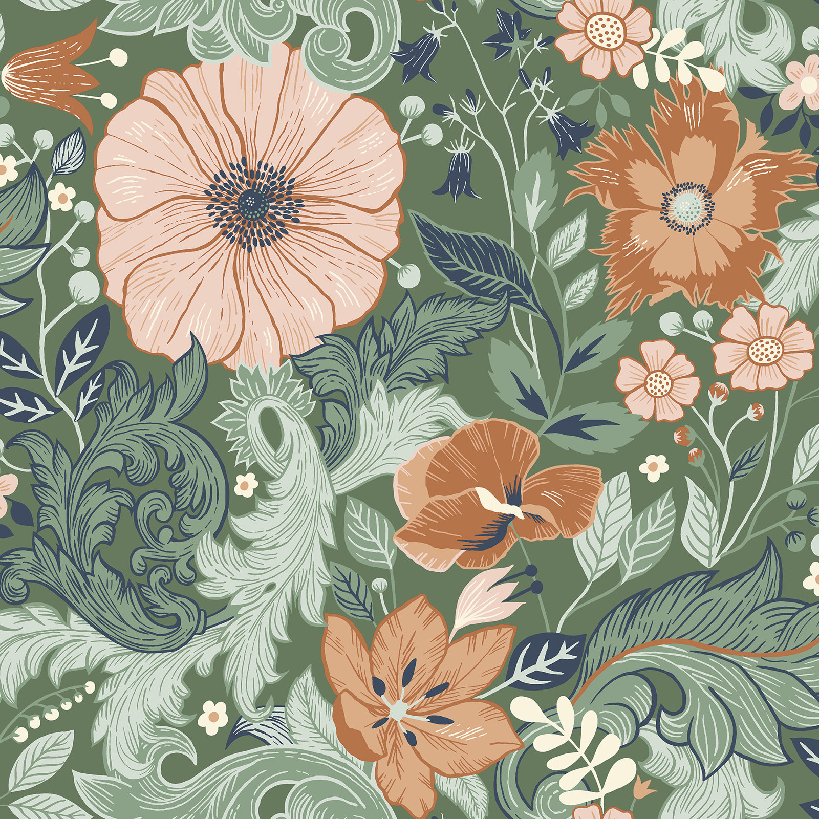 Adamo Floral Wallpaper, Green