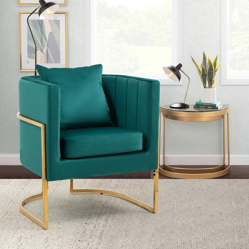 Zianah Velvet Barrel Chair, Green Velvet