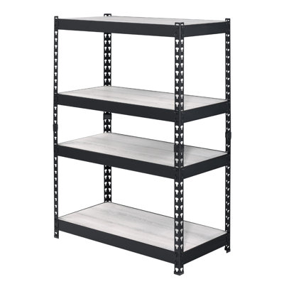 Modern 4-Tier Bookcase With Adjustable Shelves And Open Metal Frame, Natural & Black
