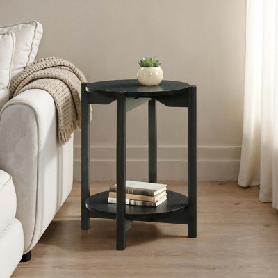 Table d'appoint ronde de style transitionnel avec tablette de rangement ouverte
