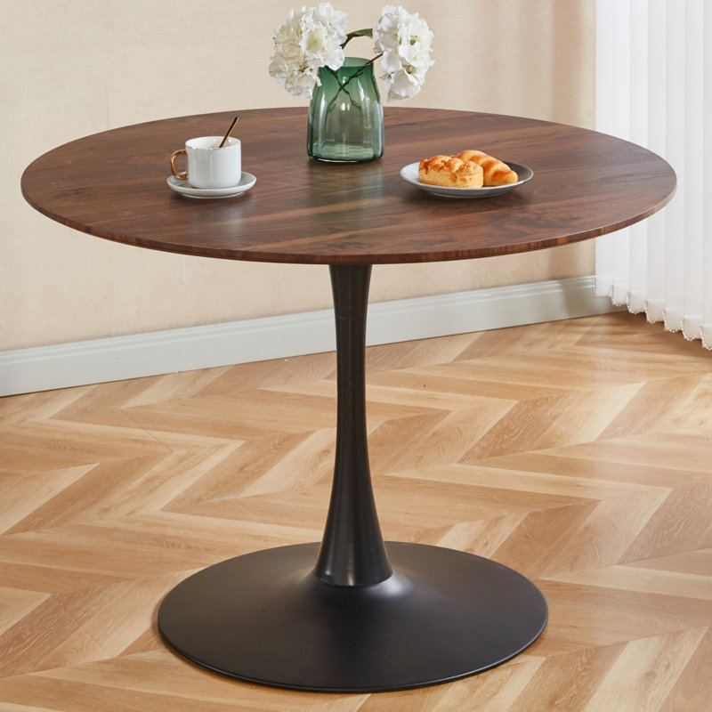 Table de salle à manger ronde, table de salle à manger de cuisine pour 2 à 4 personnes avec plateau en panneau de fibres à densité moyenne et base à piédestal, table de bout Mid-Century