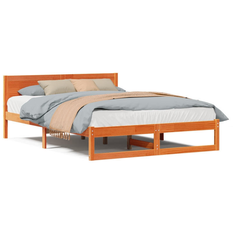 Bed Frame with Headboard Solid Pine Wood, European Kingsize (160 x 200 cm), Wax Brown