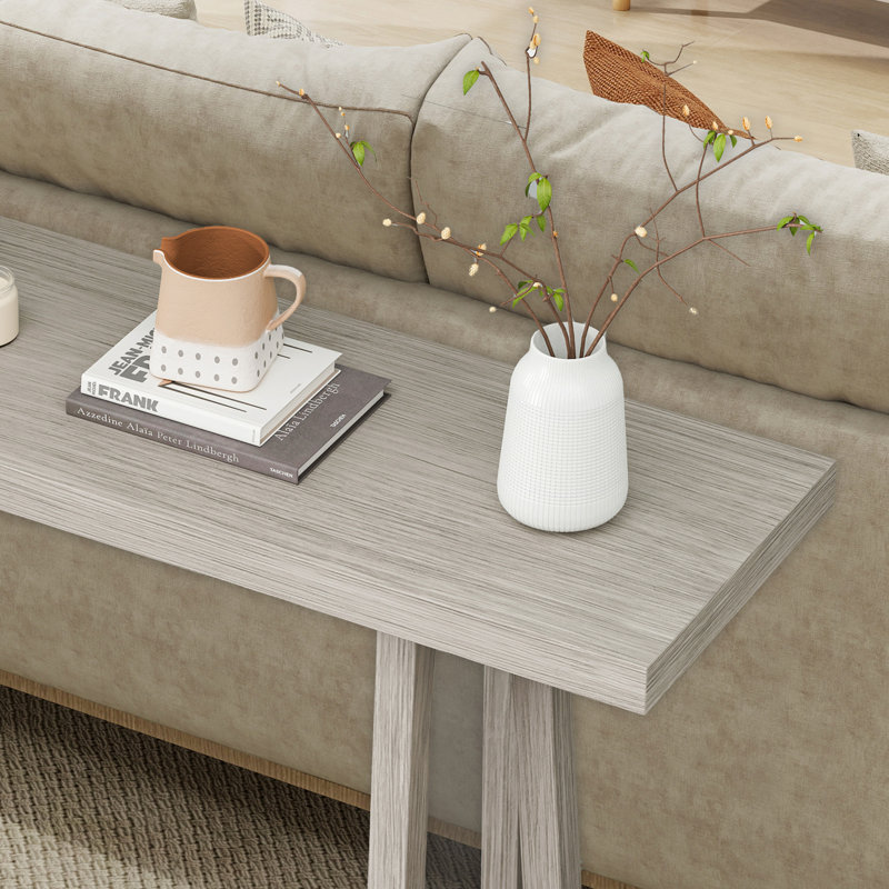 59.82" W Indoor / Outdoor Rectangular Console Table With Magnesium Oxide Countertop And Metal Legs, Gray Wood