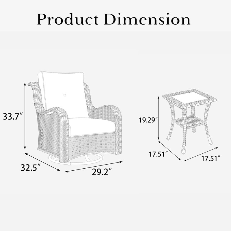 Ensemble de chaises berçantes pivotantes 6 pièces avec table d'appoint LayinSun, Noir, noir, noir, noir, Beige