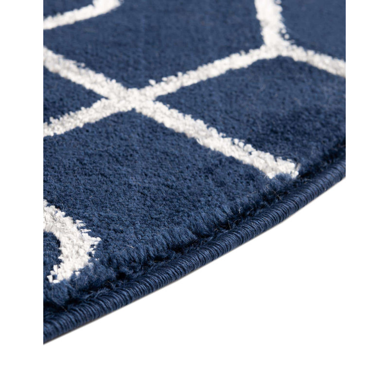 Glam Navy Blue Silver Area Rug, Oval 7'10" x 10'