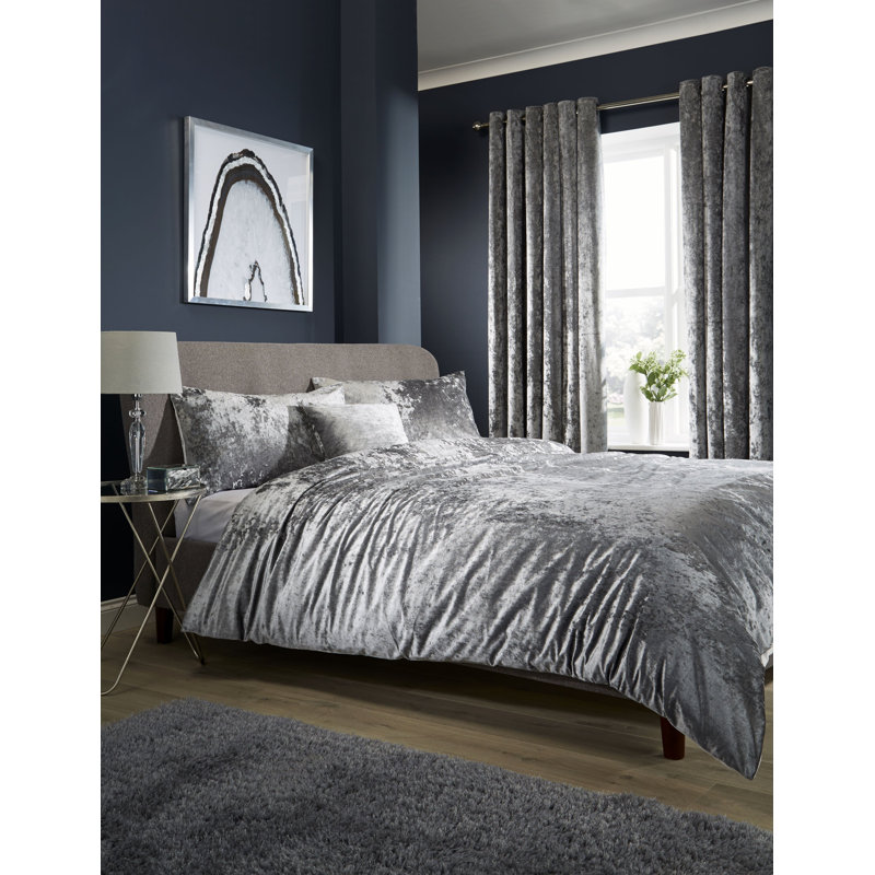 Crushed Duvet Set, Silver, Double Duvet Cover Set + 2 Pillowcases