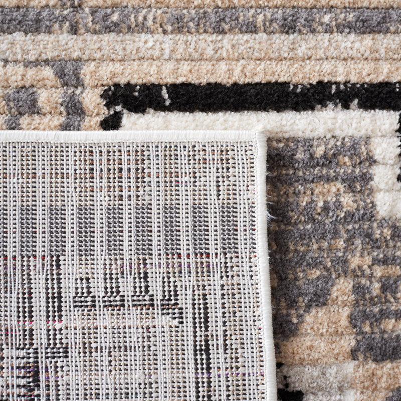 Rectangle Markes Southwestern Power Loomed Polyester Area Rug in Beige/Gray/Brown, Rectangle 4' x 6'