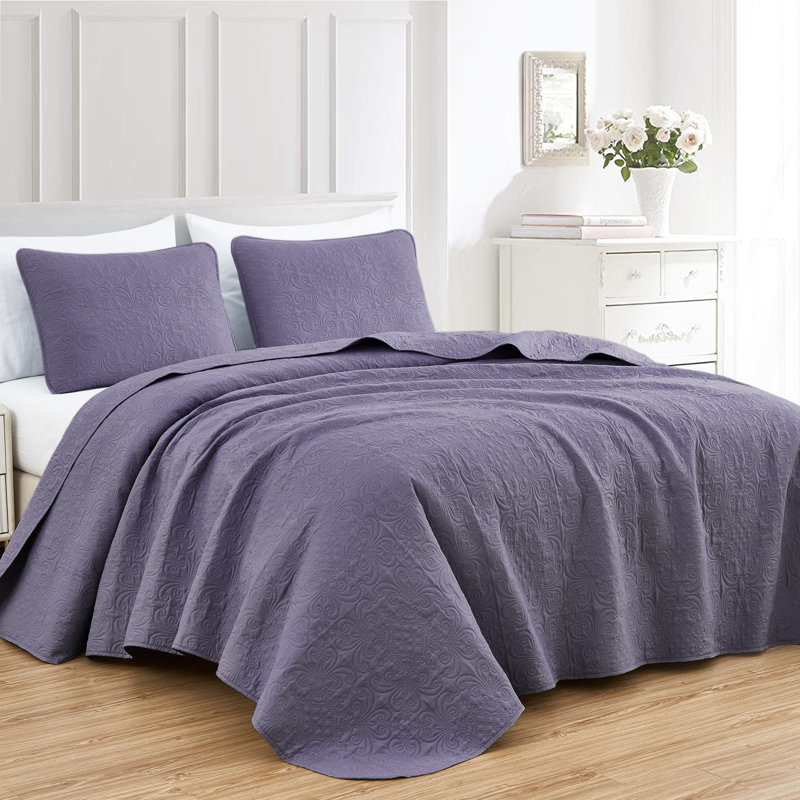 Luca 3-Piece Lightweight Microfiber Oversized Bedspread Set, Queen Coverlet/Bedspread + 2 Standard Shams, Dusty Purple