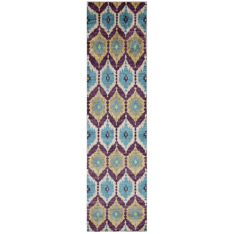 Runner Geometric Hand Knotted Area Rug, Runner 71 x 300cm