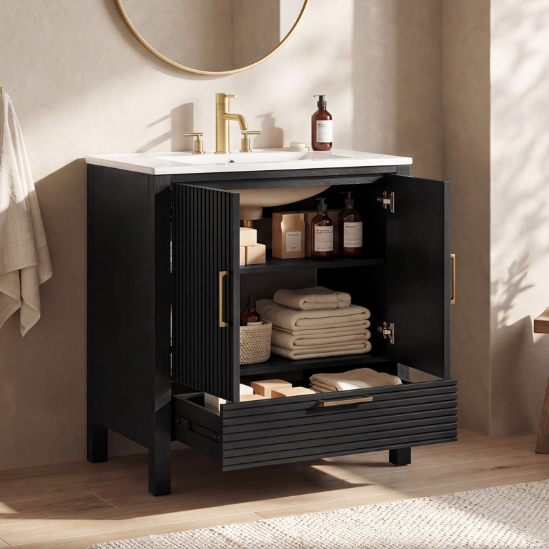 30″ Single Bathroom Vanit with Integrated Ceramic Sink
