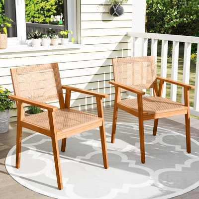  Ensemble de 2 chaises d'extérieur en bois d'acacia avec dossiers et accoudoirs pour la cour