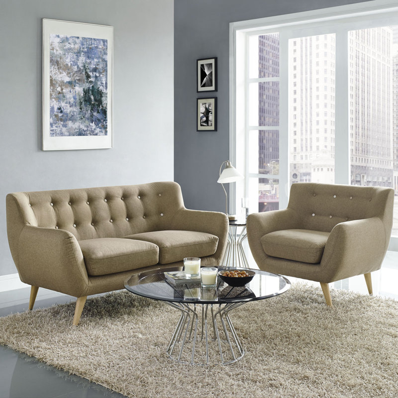 Ensemble de salon en tissu rembourré Modway Remark, Mélange de polyester gris, 2 pièces : 1 causeuse, 1 fauteuil