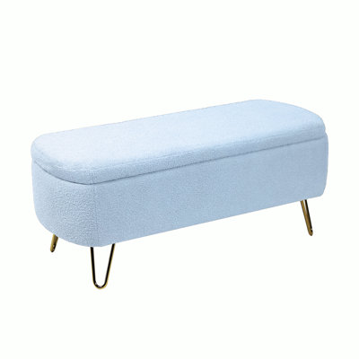 Cassiopia Modern Upholstered Storage Ottoman Bench with Faux Fur, Entryway Bench with Hidden Storage