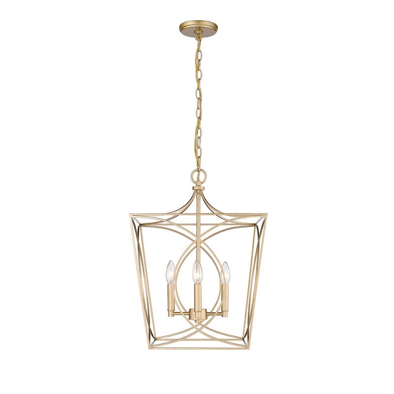 4 - Light Steel Dimmable Lantern Geometric Chandelier, 21.9" H x 15.87" W x 15.87" D, Modern Gold